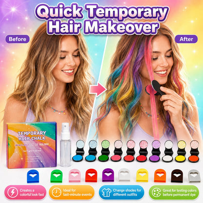 12-Color Hair Chalk Kit – Temporary Color Without Bleach