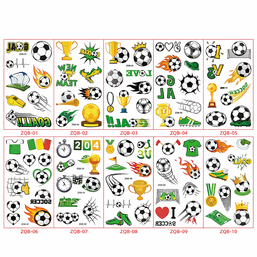 10-Pack Waterproof Football Temporary Tattoos