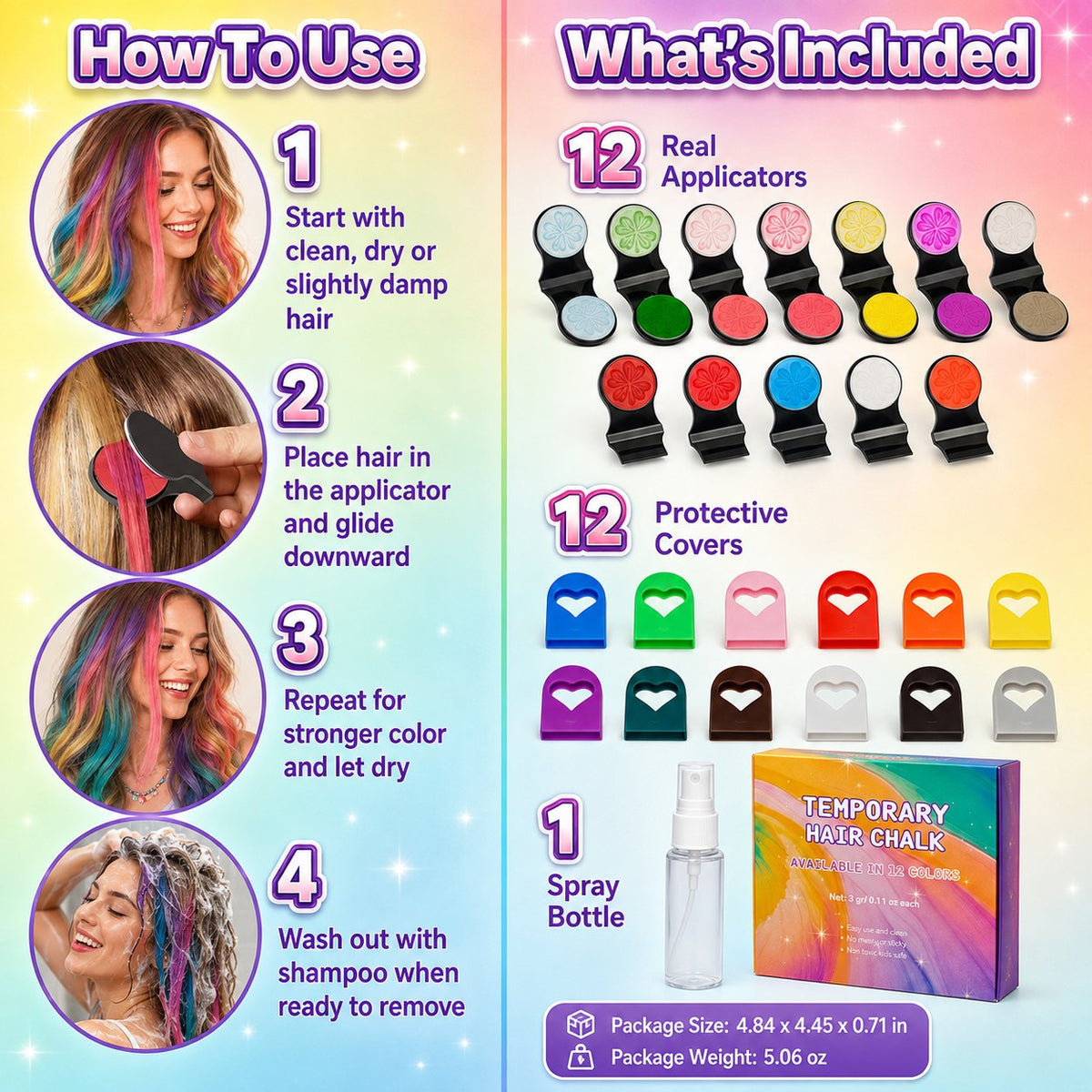12-Color Hair Chalk Kit – Temporary Color Without Bleach