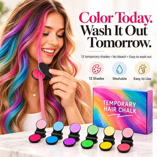12-Color Hair Chalk Kit – Temporary Color Without Bleach